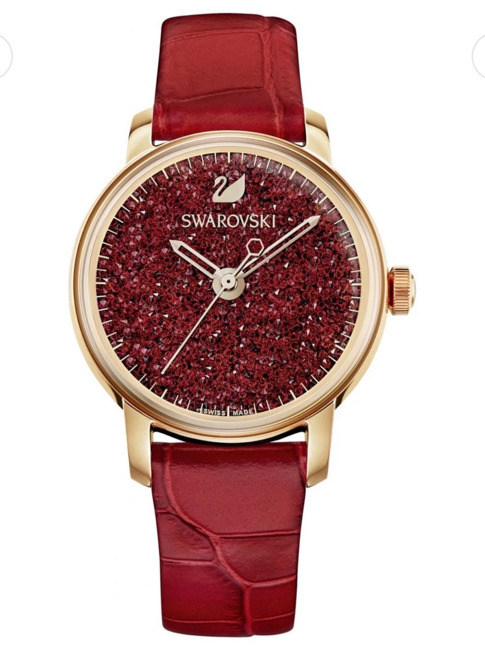 Swarovski Red Crystal Pavé Dial Women's Watch with Gold-Tone Case